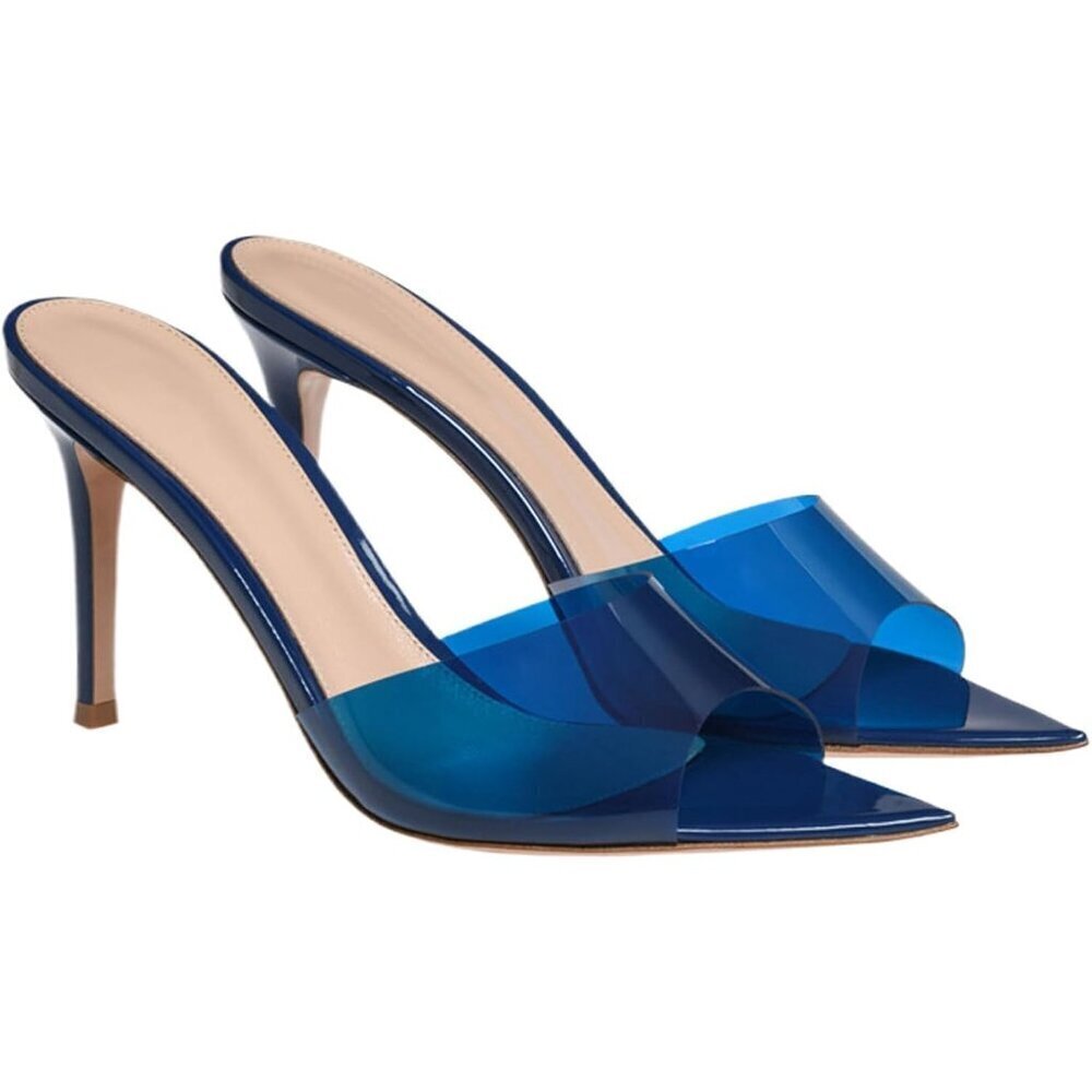 Women's Blue Clear Slingback Stiletto Heels Sexy Dress Sandals Shoes Party